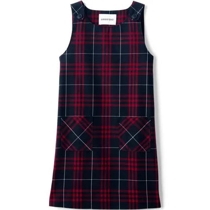 School Uniform Girls Plaid Button Shoulder Patch Pocket Jumper