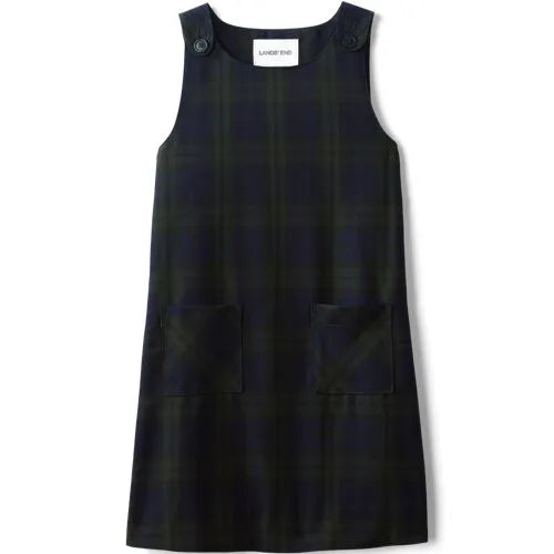 School Uniform Girls Plaid Button Shoulder Patch Pocket Jumper