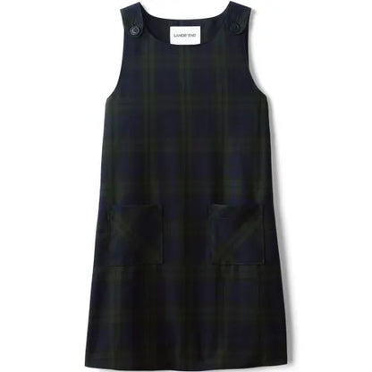 School Uniform Girls Plaid Button Shoulder Patch Pocket Jumper