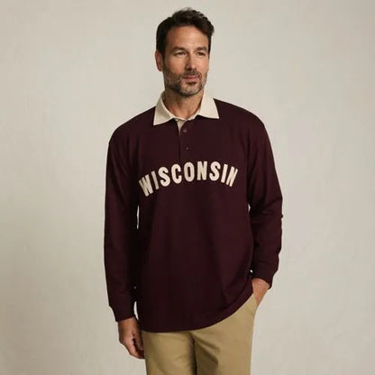 Men's Long Sleeve Rugged Rugby Embroidered Polo