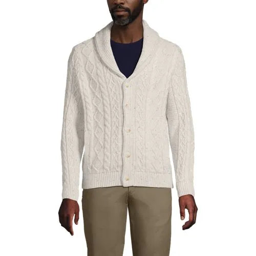Men's Long Sleeve Cotton Blend Cable Shawl Cardigan
