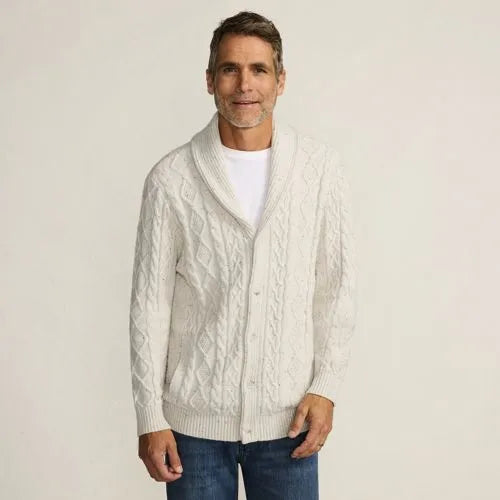 Men's Long Sleeve Cotton Blend Cable Shawl Cardigan
