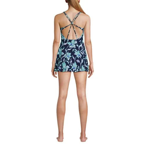 Womens Tugless QuickDry Strappy Back Mini Swim Dress