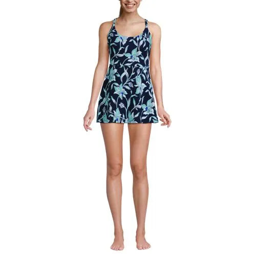 Womens Tugless QuickDry Strappy Back Mini Swim Dress