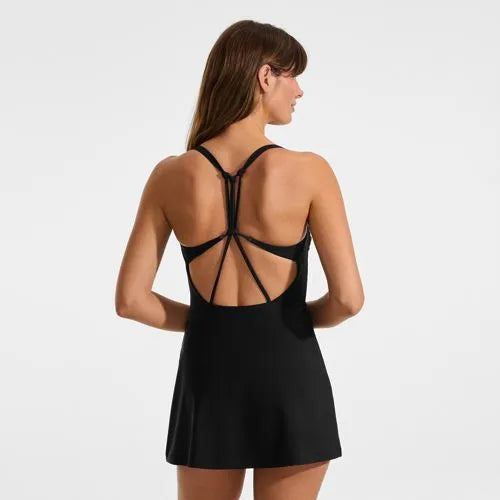 Womens Tugless QuickDry Strappy Back Mini Swim Dress
