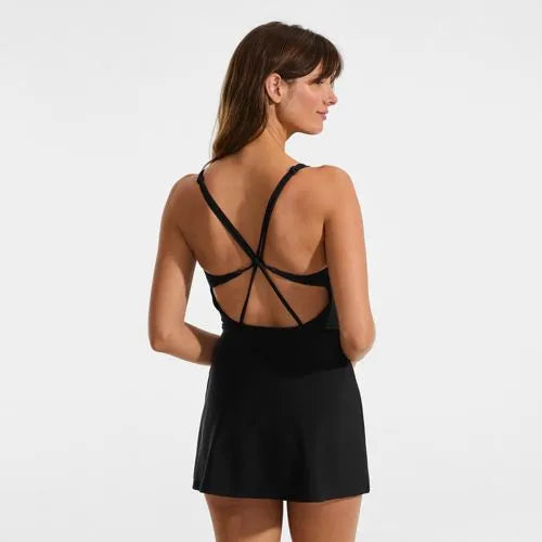Womens Tugless QuickDry Strappy Back Mini Swim Dress