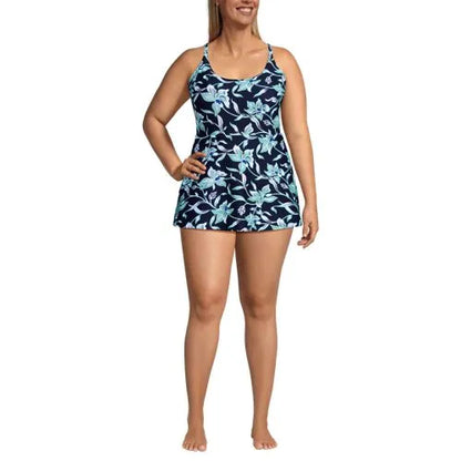 Womens Tugless QuickDry Strappy Back Mini Swim Dress