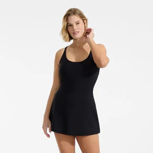 Womens Tugless QuickDry Strappy Back Mini Swim Dress