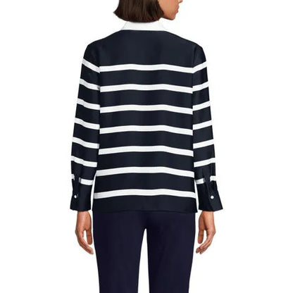 Women's Charmeuse Long Sleeve Contrast Collar Blouse