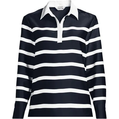 Women's Charmeuse Long Sleeve Contrast Collar Blouse