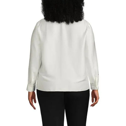 Women's Charmeuse Long Sleeve Contrast Collar Blouse