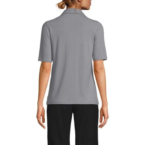 Women's Drop Needle Rib Half Sleeve Button Front Top
