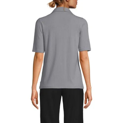 Women's Drop Needle Rib Half Sleeve Button Front Top