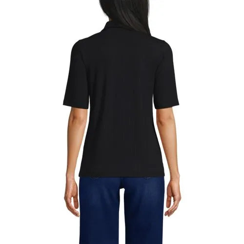 Women's Drop Needle Rib Half Sleeve Button Front Top