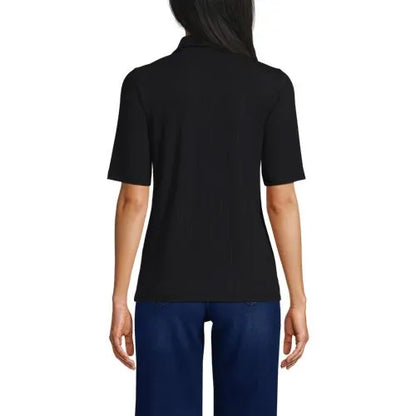 Women's Drop Needle Rib Half Sleeve Button Front Top