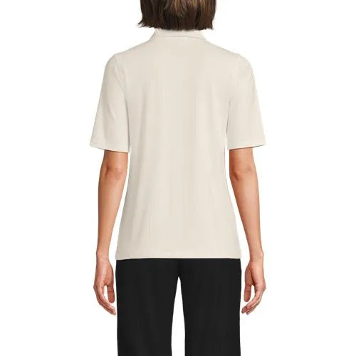 Women's Drop Needle Rib Half Sleeve Button Front Top