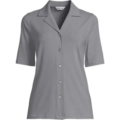 Women's Drop Needle Rib Half Sleeve Button Front Top
