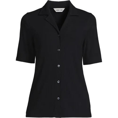 Women's Drop Needle Rib Half Sleeve Button Front Top