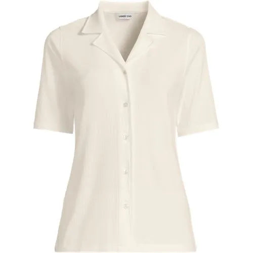 Women's Drop Needle Rib Half Sleeve Button Front Top