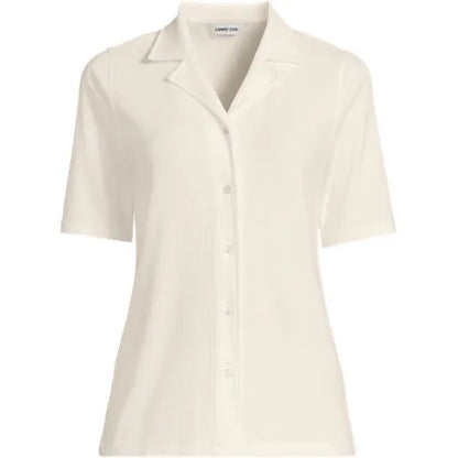 Women's Drop Needle Rib Half Sleeve Button Front Top