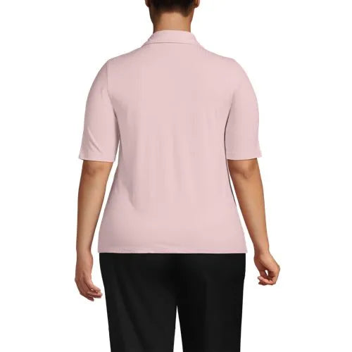 School Uniform Women's Drop Needle Rib Half Sleeve Button Front Top