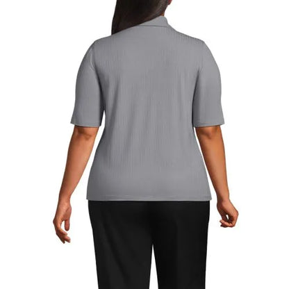 Women's Drop Needle Rib Half Sleeve Button Front Top