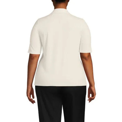 Women's Drop Needle Rib Half Sleeve Button Front Top