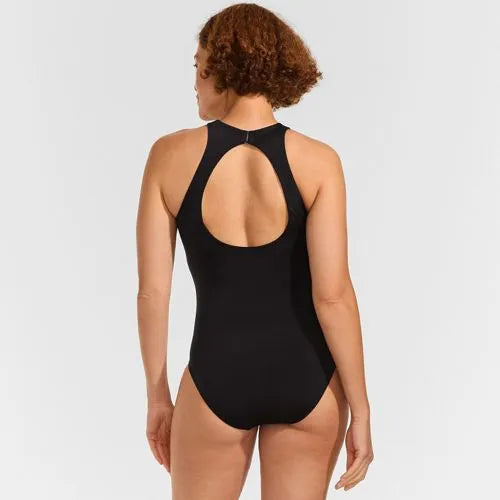 Women's Mastectomy Tugless High Neck Portrait Back One Piece Swimsuit