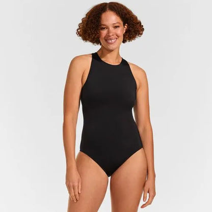 Women's Mastectomy Tugless High Neck Portrait Back One Piece Swimsuit