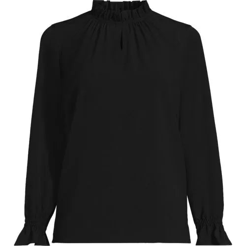 Women's Crepe Long Sleeve Convertible Ruffle Collar Blouse