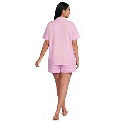 Women's Cotton Poplin 2 Piece Pajama Set - Short Sleeve Top and Shorts