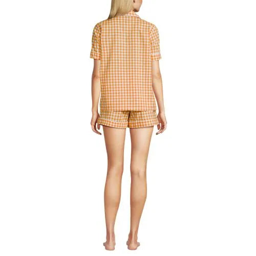 Women's Cotton Poplin 2 Piece Pajama Set - Short Sleeve Top and Shorts