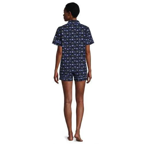 Women's Cotton Poplin 2 Piece Pajama Set - Short Sleeve Top and Shorts