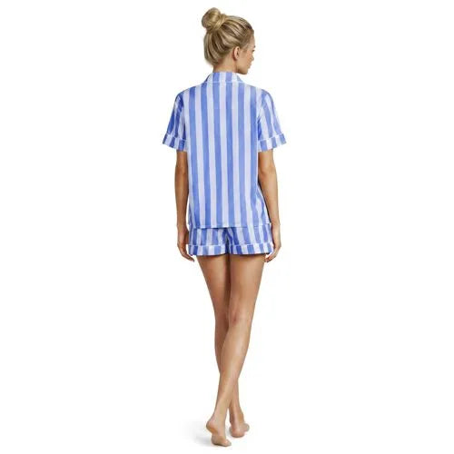 Women's Cotton Poplin 2 Piece Pajama Set - Short Sleeve Top and Shorts