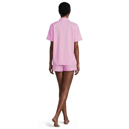 Women's Cotton Poplin 2 Piece Pajama Set - Short Sleeve Top and Shorts
