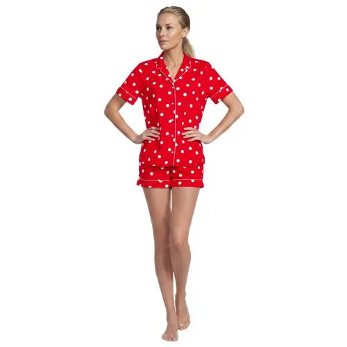 Women's Cotton Poplin 2 Piece Pajama Set - Short Sleeve Top and Shorts