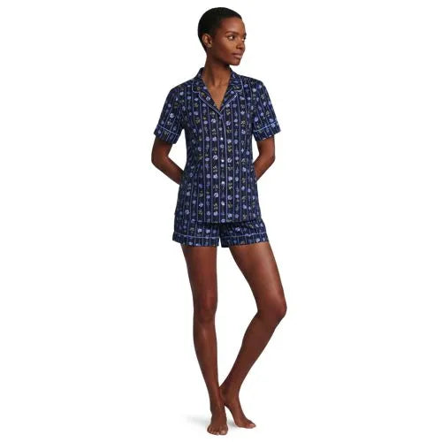 Women's Cotton Poplin 2 Piece Pajama Set - Short Sleeve Top and Shorts