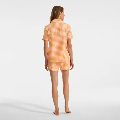 Women's Cotton Poplin 2 Piece Pajama Set - Short Sleeve Top and Shorts
