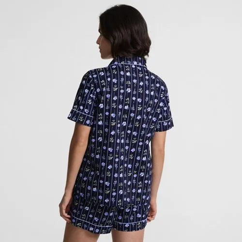 Women's Cotton Poplin 2 Piece Pajama Set - Short Sleeve Top and Shorts