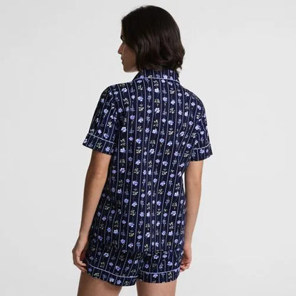Women's Cotton Poplin 2 Piece Pajama Set - Short Sleeve Top and Shorts