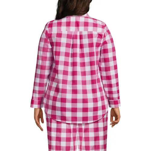 Women's Poplin Long Sleeve Button Front Sleep Top