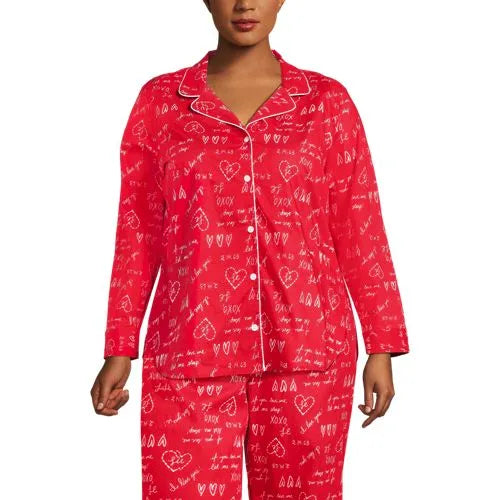Women's Poplin Long Sleeve Button Front Sleep Top