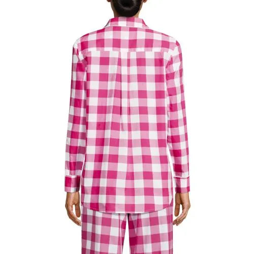 Women's Poplin Long Sleeve Button Front Sleep Top