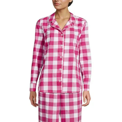 Women's Poplin Long Sleeve Button Front Sleep Top