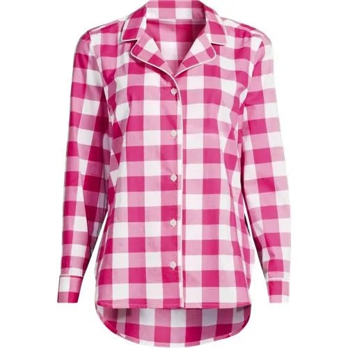 Women's Poplin Long Sleeve Button Front Sleep Top