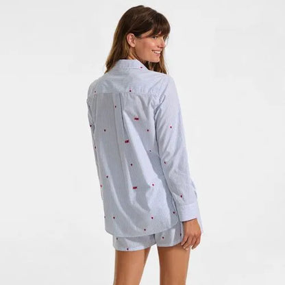 Women's Poplin Long Sleeve Button Front Sleep Top