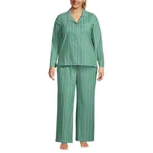 Women's Cotton Poplin 2 Piece Pajama Set - Long Sleeve Top and Pants