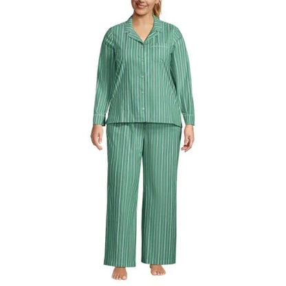 Women's Cotton Poplin 2 Piece Pajama Set - Long Sleeve Top and Pants