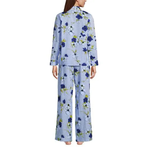 Women's Cotton Poplin 2 Piece Pajama Set - Long Sleeve Top and Pants