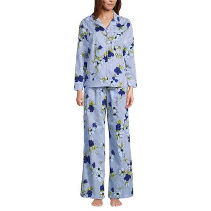 Women's Cotton Poplin 2 Piece Pajama Set - Long Sleeve Top and Pants